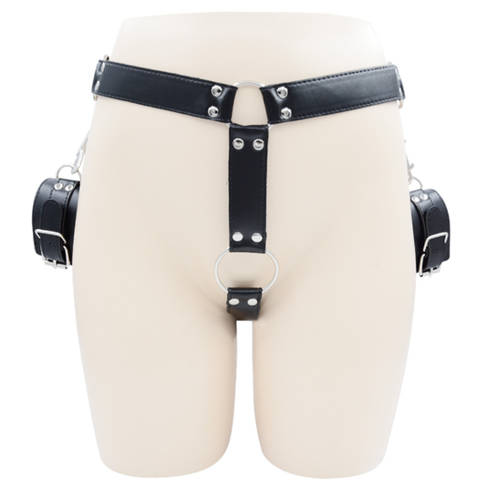 Harness Restraint Male Chastity Belt with Handcuffs PU Leather Bondage Gear