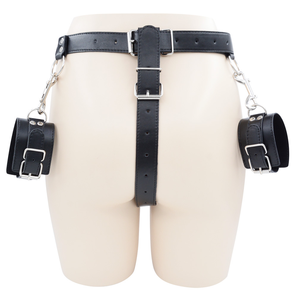 Harness Restraint Male Chastity Belt with Handcuffs PU Leather Bondage Gear