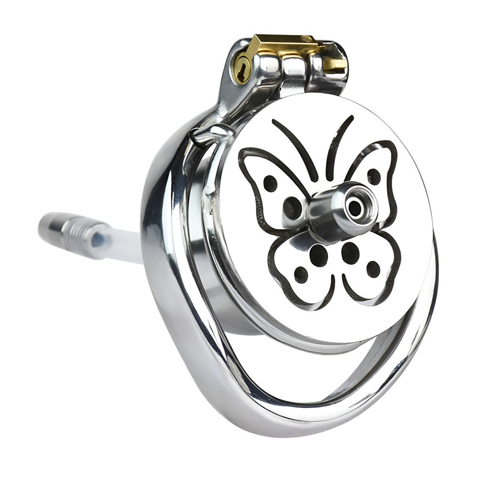 Micro Inverted Chastity Cage with Detachable Silicone Catheter Butterfly Small Cock Lock for Sissy