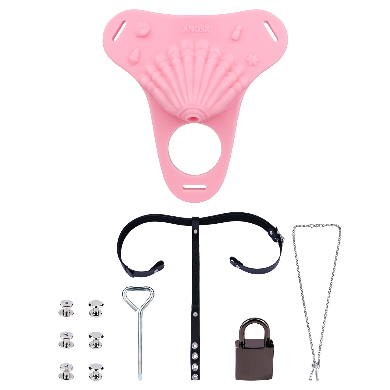 Pink Silicone Seashell Sissy Chastity Cage โ Cute Cock Cover Belt