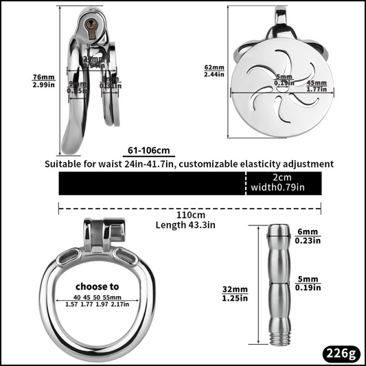 Flat Metal Male Chastity Cage with Strap and Catheter Ventilated Cock Lock