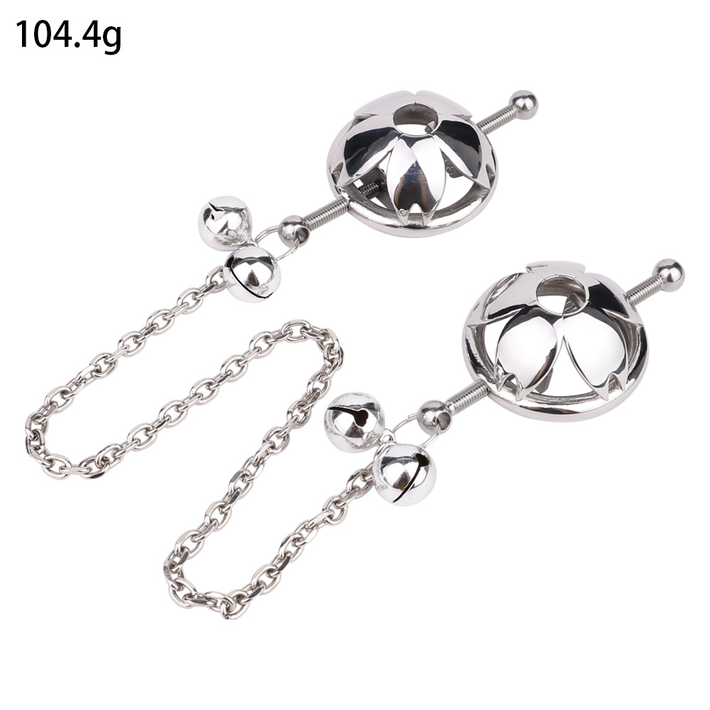 Sexy Bondage Bra with Flower Nipple Clamps - Metal/PU Leather/Pearl Harness Gear for Women