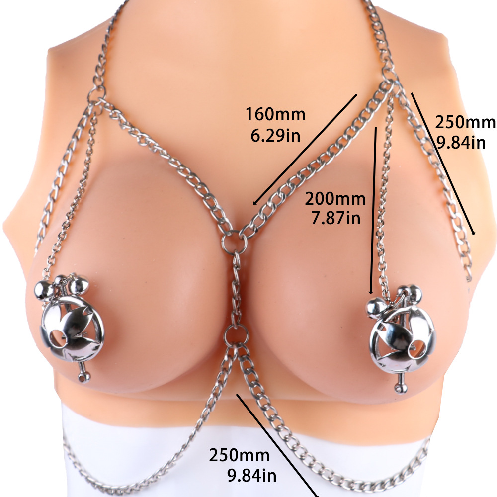 Sexy Bondage Bra with Flower Nipple Clamps - Metal/PU Leather/Pearl Harness Gear for Women