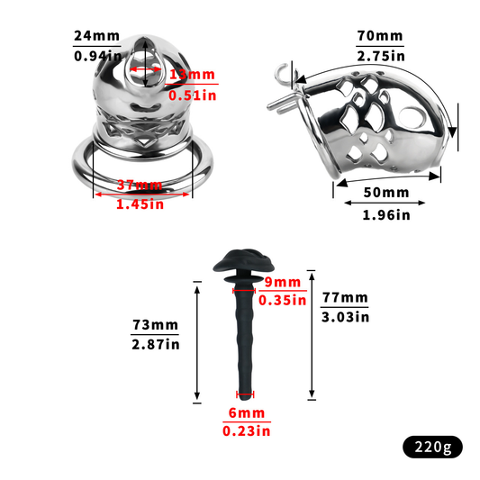 Vent-Cut Chastity Cage with Pussy Silicone Catheter