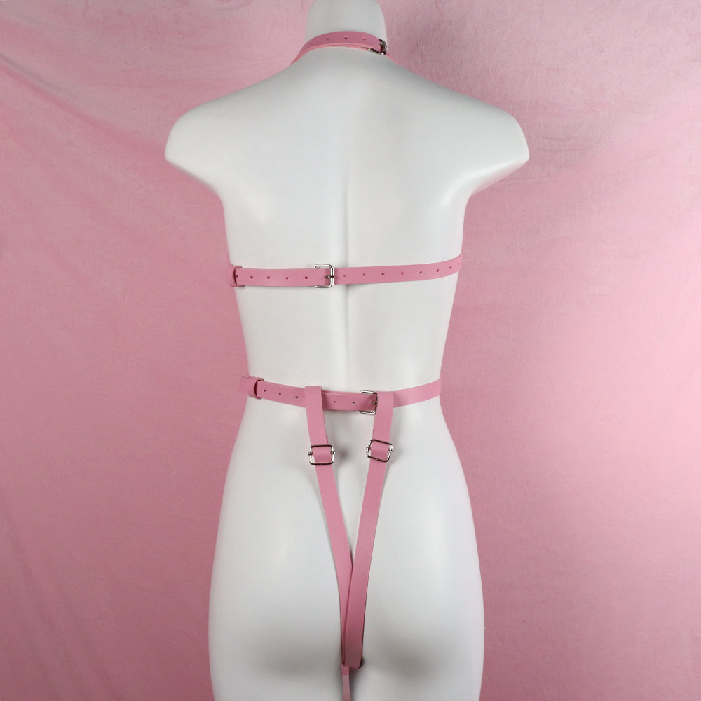 Pink Bondage Harness in PU Leather- Full Body Leather Harness Lingerie - ChastityBondage
