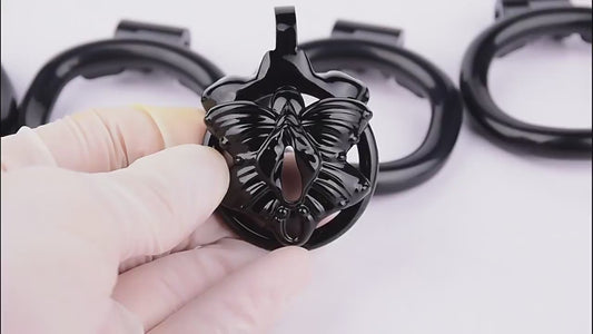 Pink Butterfly Clit Chastity Cage with 4 Penis Rings Super Small 3D Printed Resin Cock Cage For Sissy Ladyboy Femboy