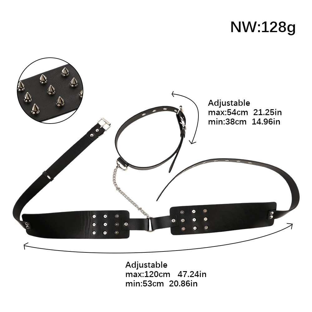 PU Leather Bondage Bra with Spiked Rivets Nipple Clamp Fetish Bra Lingerie Harness