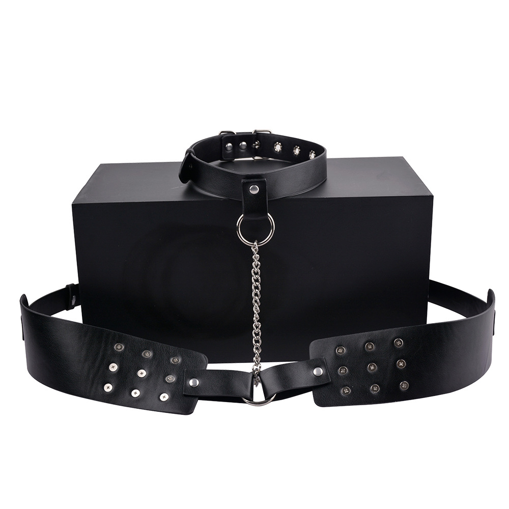 PU Leather Bondage Bra with Spiked Rivets Nipple Clamp Fetish Bra Lingerie Harness
