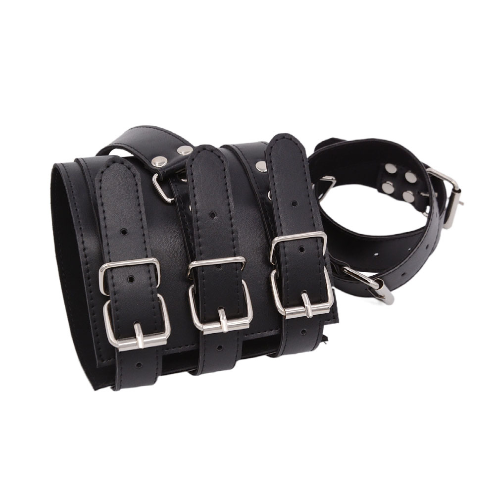 BDSM Arm Bondage Gear PU Leather Harness Slave Training Handcuffs