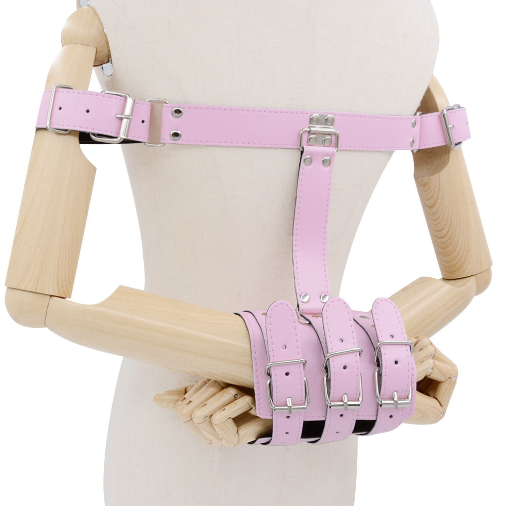 BDSM Arm Bondage Gear PU Leather Harness Slave Training Handcuffs