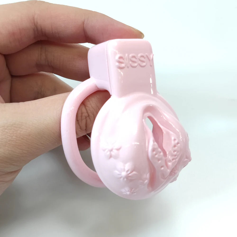Sissy Chastity Cage - Jaula de pene vaginal con coño pequeño - Rosa