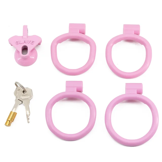 Plastic Small Inverted Chastity Cage with 4 Base Rings Sex Slave Negative Cock Cage