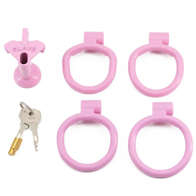 Plastic Small Inverted Chastity Cage with 4 Base Rings Sex Slave Negative Cock Cage
