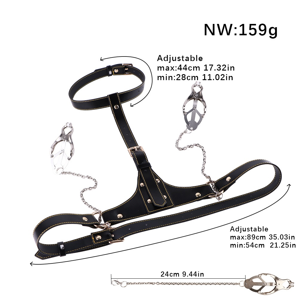 Sexy Bondage Harness Bra with Metal Nipple Clamps Kinky Fetish Sex Restraint