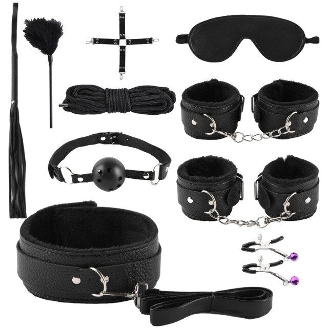 Black BDSM Kit- - 10 Pcs