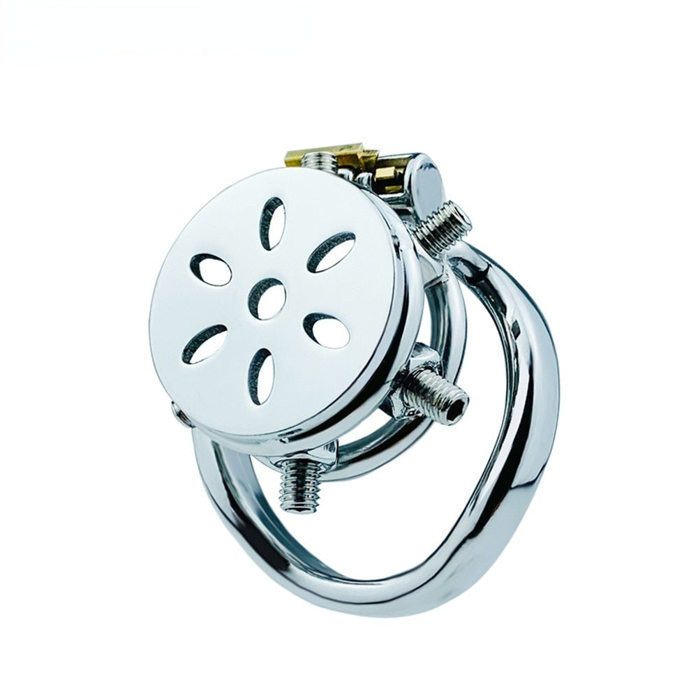 Spiked Flat Chastity Cage with Arc/ Round Ring and Screws - 304 Stainless Steel Cock cage For Men - ChastityBondage