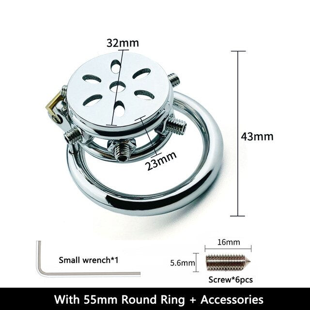 Spiked Flat Chastity Cage with Arc/ Round Ring and Screws - 304 Stainless Steel Cock cage For Men - ChastityBondage