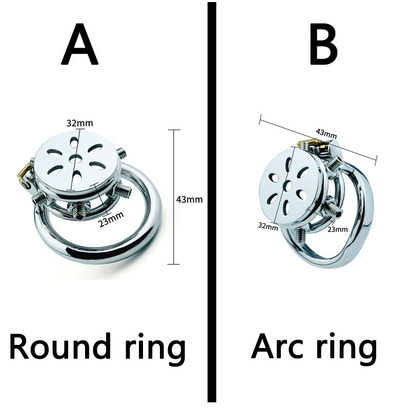 Spiked Flat Chastity Cage with Arc/ Round Ring and Screws - 304 Stainless Steel Cock cage For Men - ChastityBondage