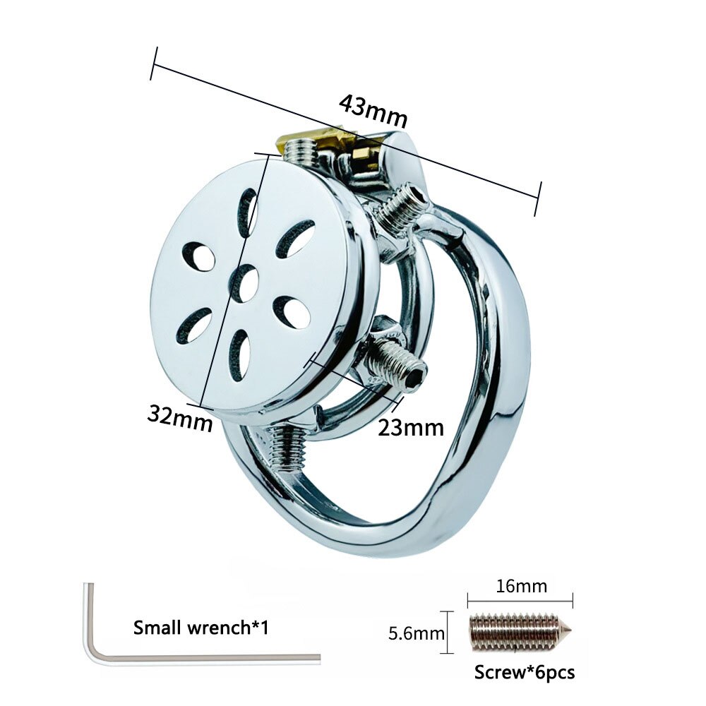 Spiked Flat Chastity Cage with Arc/ Round Ring and Screws - 304 Stainless Steel Cock cage For Men - ChastityBondage
