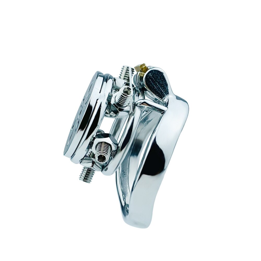 Spiked Flat Chastity Cage with Arc/ Round Ring and Screws - 304 Stainless Steel Cock cage For Men - ChastityBondage