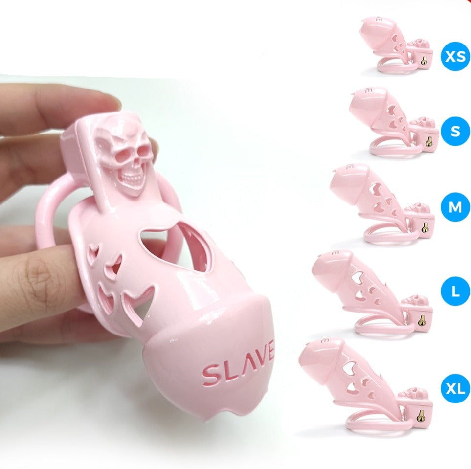 Pink Chastity Cage with Skull For BDSM Slave Play - ChastityBondage
