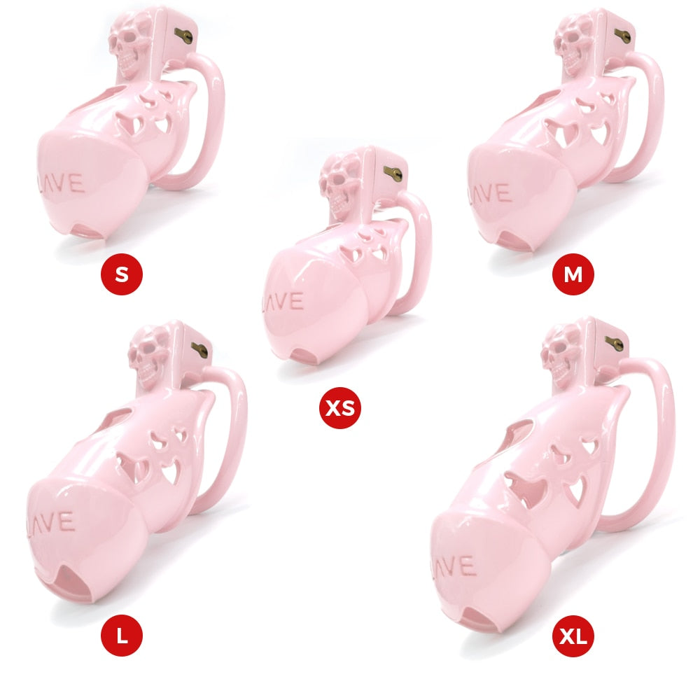 Pink Chastity Cage with Skull For BDSM Slave Play - ChastityBondage