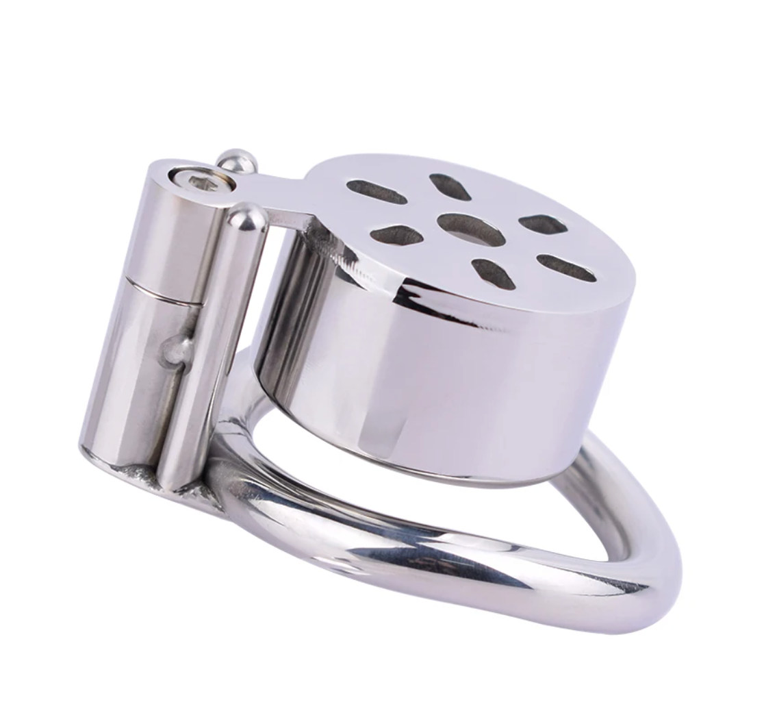Small Flat Chastity Cage with Removable Metal Catheter and PU Belt