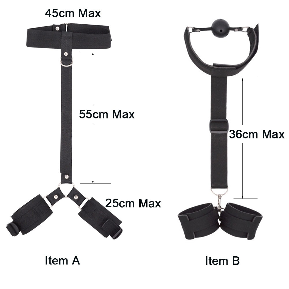 Black BDSM Restrain Collar With Hand Cuffs