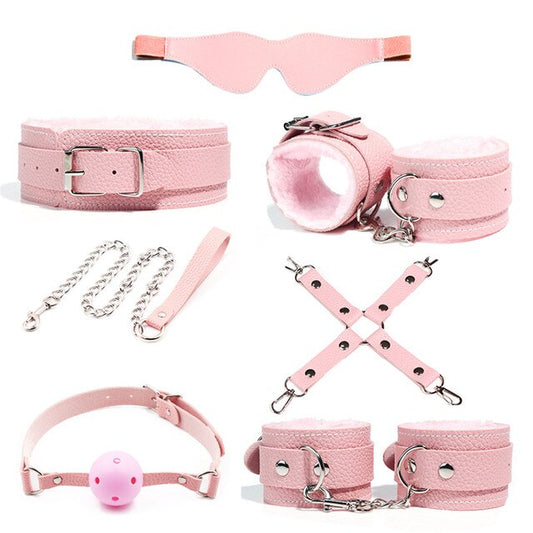 Pink BDSM Harness Kit - 7 pcs Women Gay Harness Bondage Set with cuffs - ChastityBondage