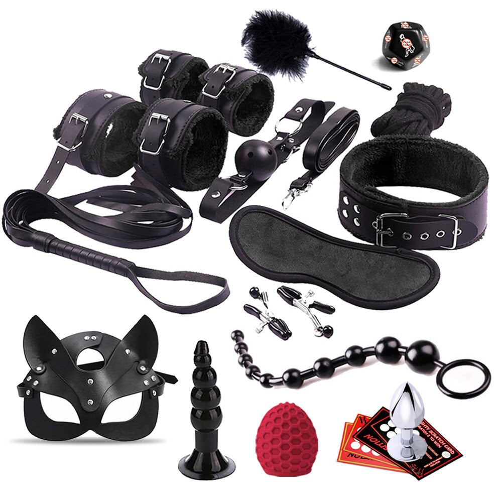 Luxury BDSM Kit All-In-One Bondage Restraint Set with Anal Vibrator Pl