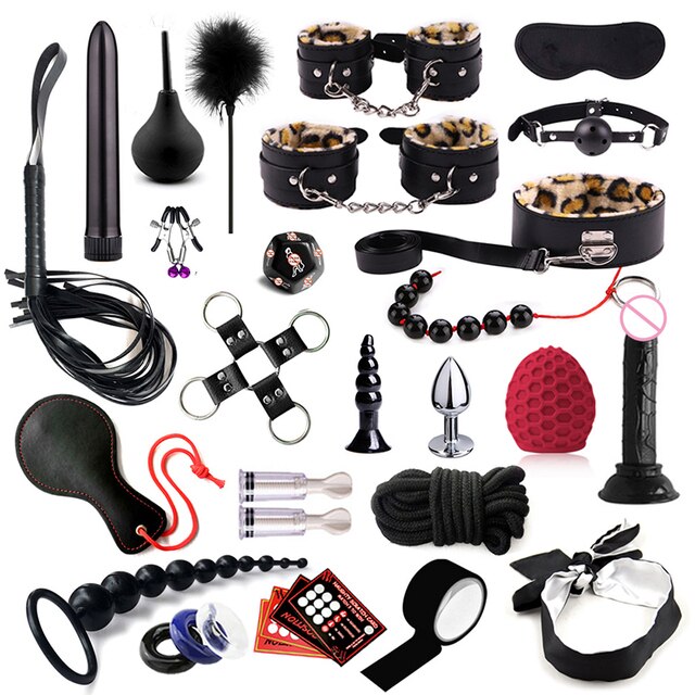 Luxury BDSM Kit All-In-One Bondage Restraint Set with Anal Vibrator Plug - ChastityBondage