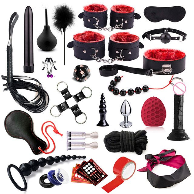 Luxury BDSM Kit All-In-One Bondage Restraint Set with Anal Vibrator Plug - ChastityBondage