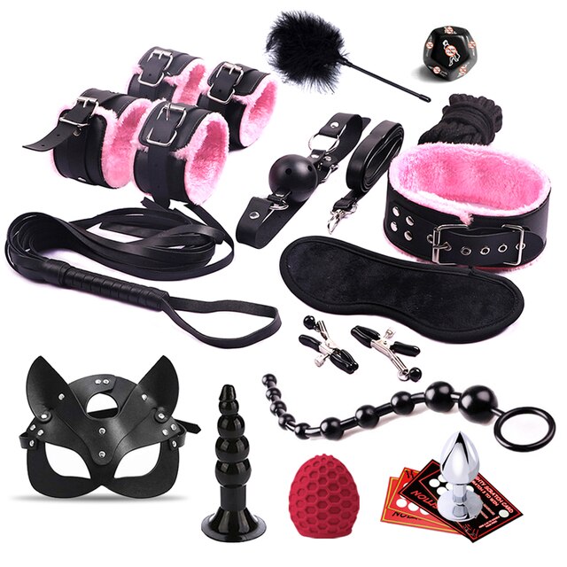 Luxury BDSM Kit All-In-One Bondage Restraint Set with Anal Vibrator Plug - ChastityBondage