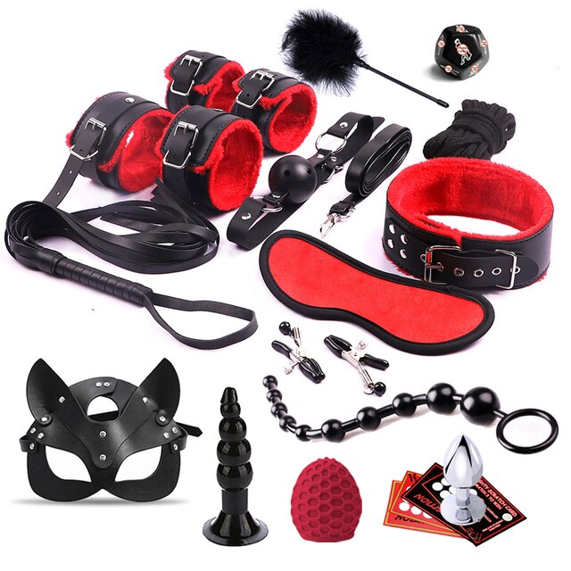 Luxury BDSM Kit All-In-One Bondage Restraint Set with Anal Vibrator Plug - ChastityBondage