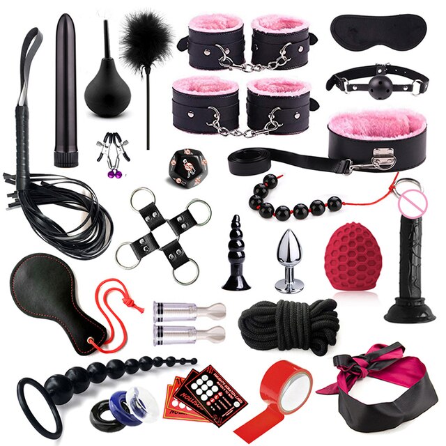 Luxury BDSM Kit All-In-One Bondage Restraint Set with Anal Vibrator Plug - ChastityBondage