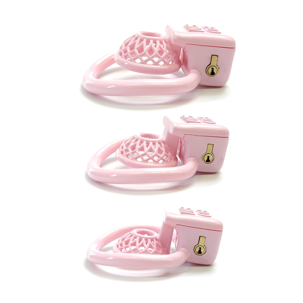 Sissy Chastity Cage - Super Small Cock Cage- Pink Chastity Device with 4 Rings - ChastityBondage