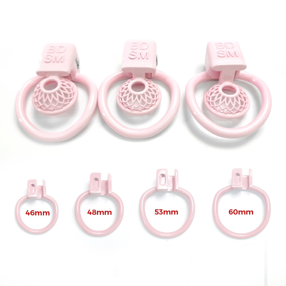 Sissy Chastity Cage - Super Small Cock Cage- Pink Chastity Device with 4 Rings - ChastityBondage