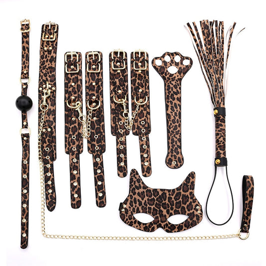 Leopard BDSM Restraints Kit - 7pcs Bondage Gear Set For Beginners | Adult Sex Play - ChastityBondage