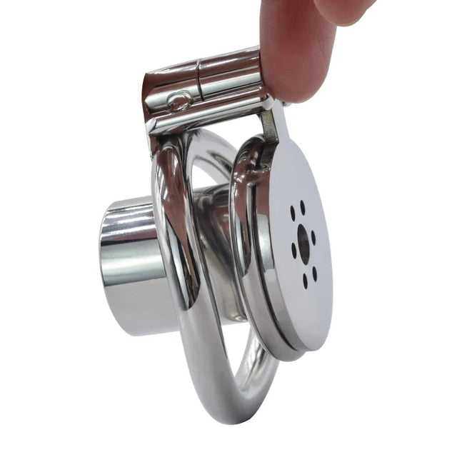 Inverted Chastity Cage with Removable Urethral Plug - Negative Cock Cage in Stainless Steel - ChastityBondage