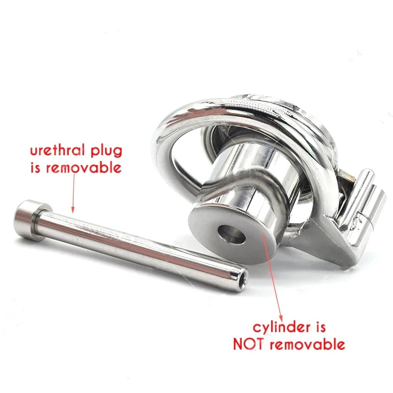Inverted Chastity Cage with Removable Urethral Plug - Negative Cock Cage in Stainless Steel - ChastityBondage