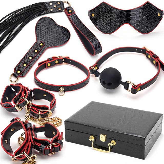 Luxury Bondage Kit - 9 pcs PU Leather BDSM Gears For Punishment and Slave Play - ChastityBondage