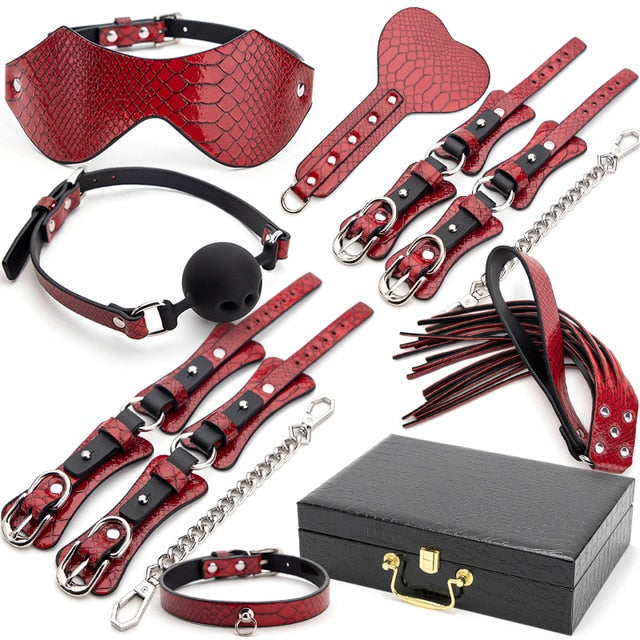 Luxury Bondage Kit - 9 pcs PU Leather BDSM Gears For Punishment and Slave Play - ChastityBondage