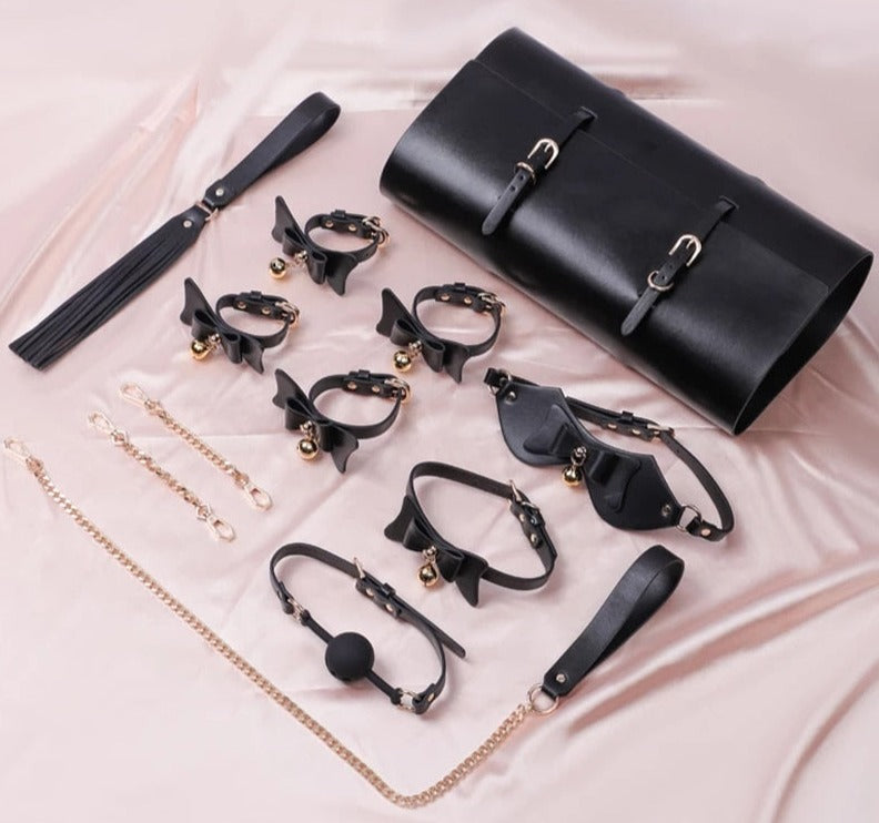 Luxury Black Leather Bondage Kit For BDSM Play - Beginner Bondage Kit - ChastityBondage