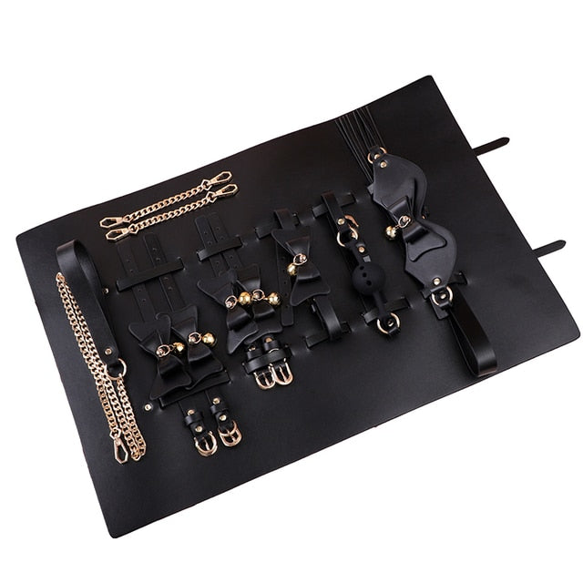 Luxury Black Leather Bondage Kit For BDSM Play - Beginner Bondage Kit - ChastityBondage