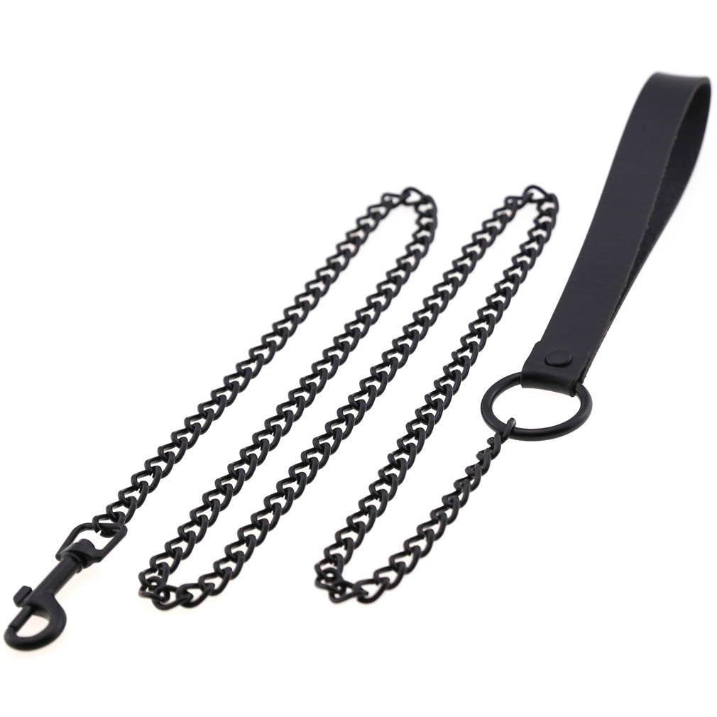 Bondage Collar with Slave Leash: Steel Dog Chain Rivet Choker for BDSM Role Play - ChastityBondage