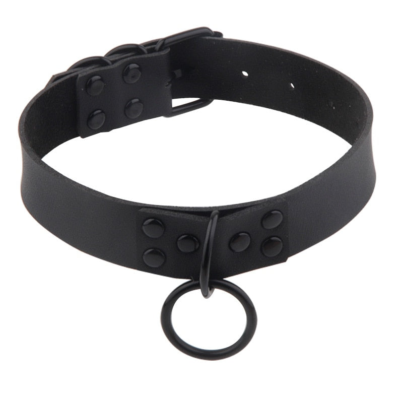Bondage Collar with Slave Leash: Steel Dog Chain Rivet Choker for BDSM Role Play - ChastityBondage