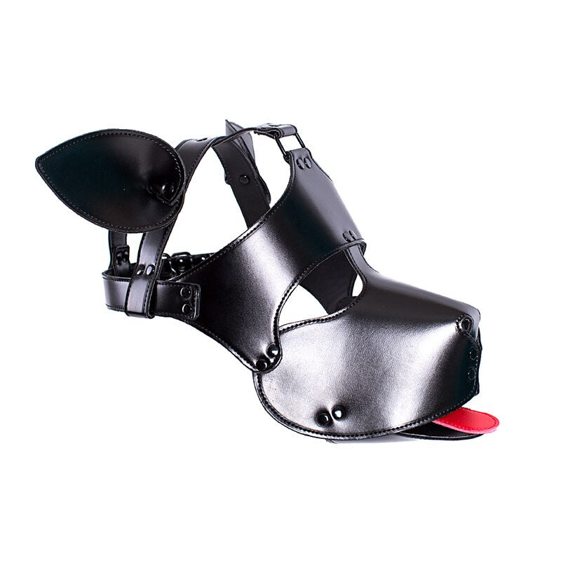 BDSM Restraint Hood: Black Microfiber Leather Dog Puppy Head Harness for Roleplay - ChastityBondage