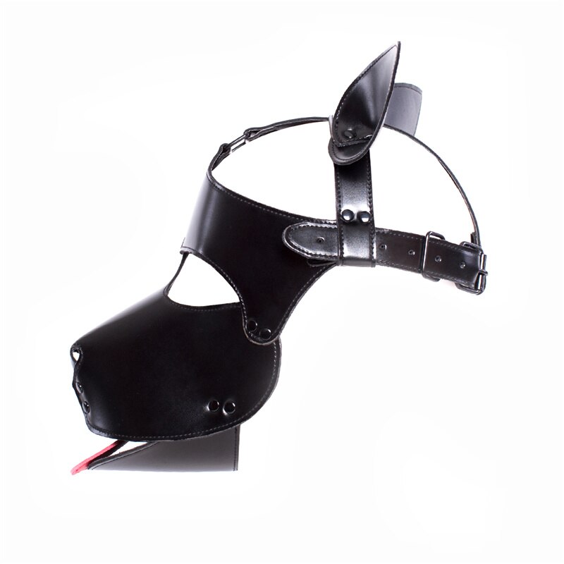 BDSM Restraint Hood: Black Microfiber Leather Dog Puppy Head Harness for Roleplay - ChastityBondage