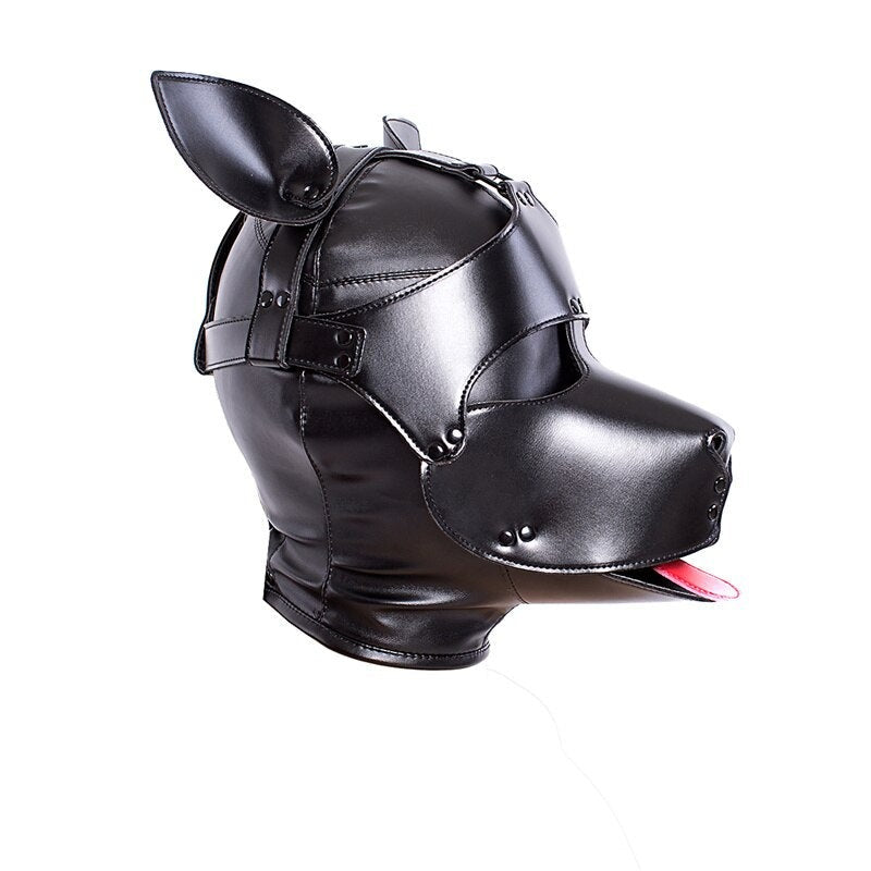 BDSM Restraint Hood: Black Microfiber Leather Dog Puppy Head Harness for Roleplay - ChastityBondage