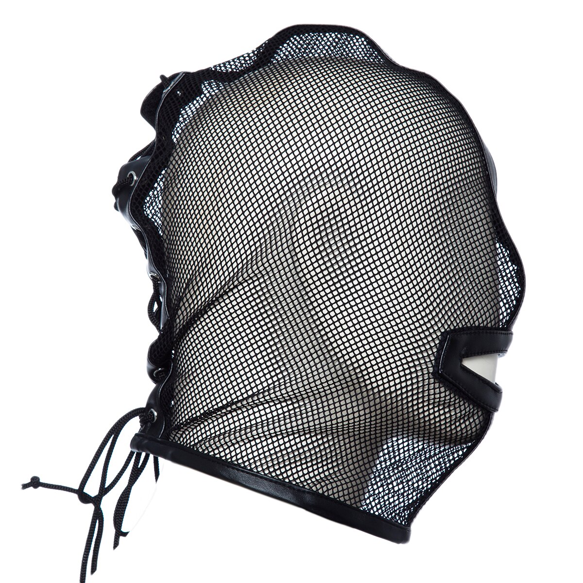 BDSM Bondage Headgear: Mesh Head Hood with Open Mouth Harness for Slave Play - ChastityBondage